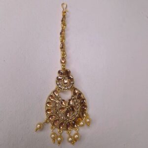Aadhya Gold Kundan Floral Maang Tikli with Pearl Drops - Image 1