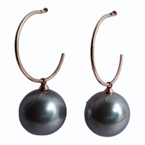 Elegant Black Sphere Hoop Earrings - Image 2