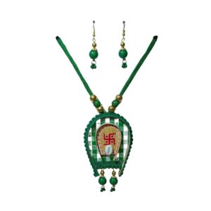 Divya Shakti Green Cowrie Pendant Necklace Set - Image 1