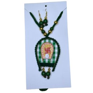 Divya Shakti Green Cowrie Pendant Necklace Set - Image 2
