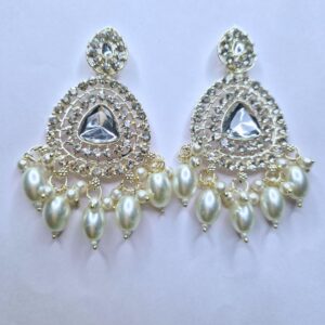 Crystal Pearl Regal Chandbali Earrings - Image 2