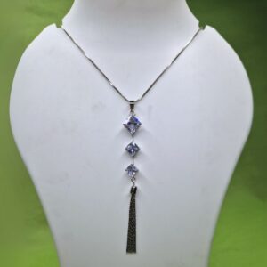 Midnight Sparkle Silver-Toned Crystal Tassel Pendant Necklace - Image 3