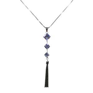 Midnight Sparkle Silver-Toned Crystal Tassel Pendant Necklace - Image 1