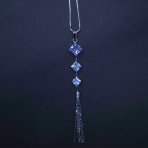 Midnight Sparkle Silver-Toned Crystal Tassel Pendant Necklace - Image 2
