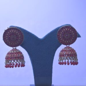 Crimson Royal Jhumka Earrings - Image 2
