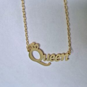 Royal “Queen” Script Necklace with Crown Detail - Image 2