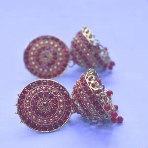 Crimson Royal Jhumka Earrings - Image 3