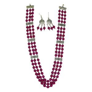Maharani Magenta Heritage Beaded Necklace Set - Image 1