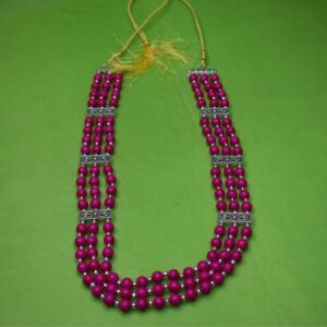 Maharani Magenta Heritage Beaded Necklace Set - Image 3