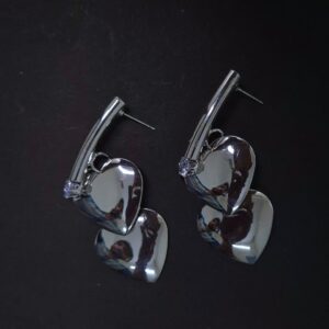 Elegant Duo Heart Silver Earrings - Image 3