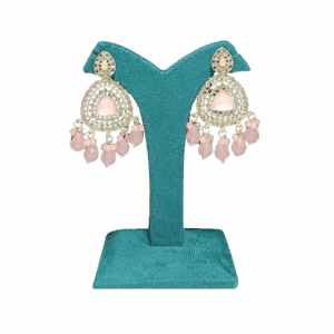 Elegant Pink Beaded Chandbali Earrings - Image 1