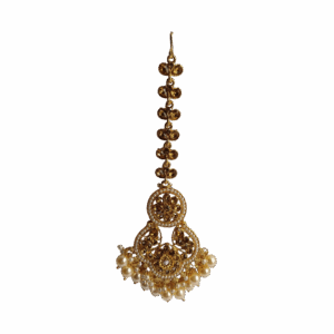 Imperial Filigree Gold Maang Tikka with Pearl Cluster Drops - Image 1