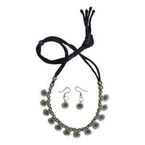 Midnight Bloom Oxidized Necklace Set - Image 1