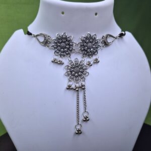 Aranya Oxidized Silver Floral Tassel Necklace - Image 2