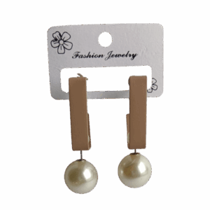 Elegant Beige Matte Bar Pearl Drop Earrings - Image 1