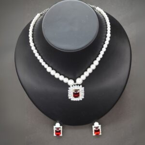 Royal Ruby Pearl Necklace Set - Image 3