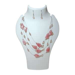 Blush Rose Quartz Beaded Layered Necklace & Earring Set - Image 1