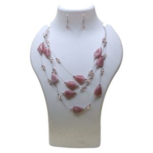 Rose Blush Crystal Cascade Necklace & Earring Set - Image 1