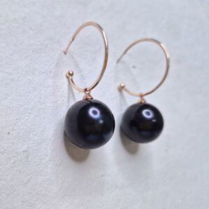 Black Velvet Pearl Loop Earrings - Image 3