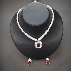 Royal Ruby Pearl Necklace Set - Image 2
