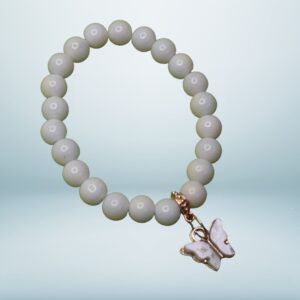 White Pearl Bead Bracelet with Silver Butterfly Charm - Image 3