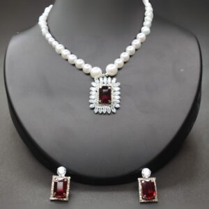 Royal Ruby Pearl Necklace Set - Image 1