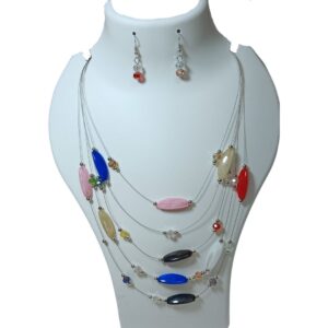 Crystal Bloom Multicolor Oval Bead Necklace Set - Image 1
