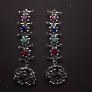 Elegant Multicolor Gemstone Jhumka Earrings - Image 2