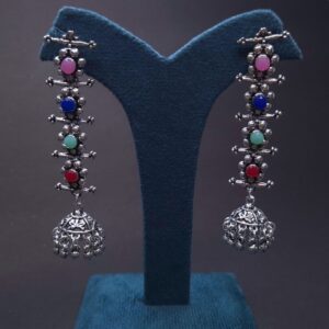 Royal Raga Multicolor Oxidized Jhumka Earrings - Image 3