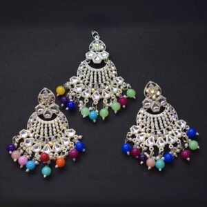 Meenakshi Multicolor Kundan Pearl Chandbali Set - Image 1