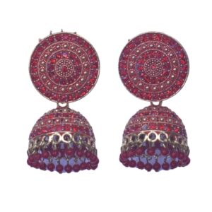 Raktika Traditional Red Jhumka Earrings - Image 3