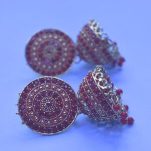 Raktika Traditional Red Jhumka Earrings - Image 2