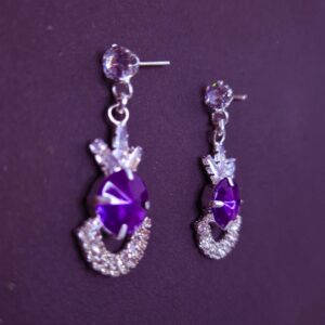 Royal Amethyst Halo Drop Earrings - Image 2
