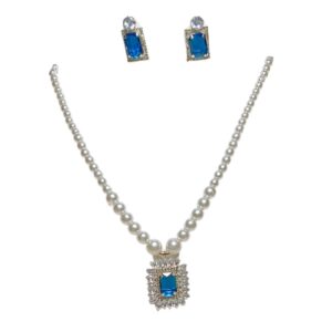 Sapphire Glow Pearl Necklace Set - Image 1