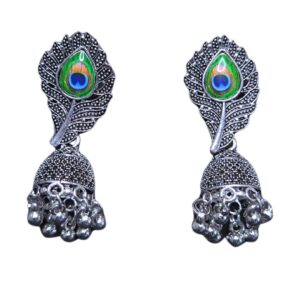 Royal Mayura Oxidized Jhumka Earrings - Image 3