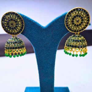 Naira Emerald Sparkle Round Jhumka Earrings - Image 1