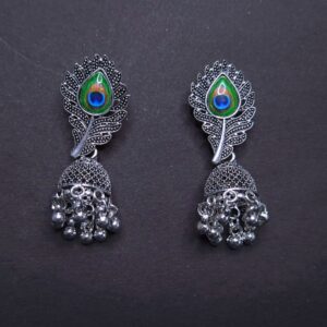Royal Mayura Oxidized Jhumka Earrings - Image 2