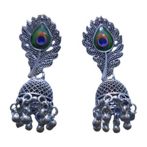 Royal Mayura Oxidized Jhumka Earrings - Image 1