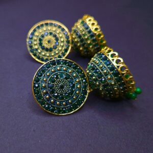 Naira Emerald Sparkle Round Jhumka Earrings - Image 2