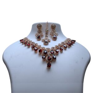 Royal Crimson Sparkle Bridal Necklace Set - Image 2
