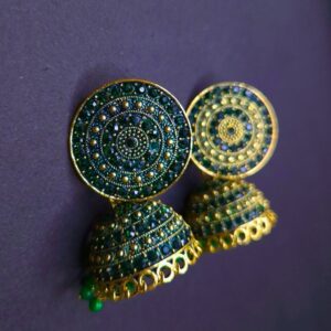 Naira Emerald Sparkle Round Jhumka Earrings - Image 3