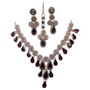 Royal Crimson Sparkle Bridal Necklace Set - Image 1