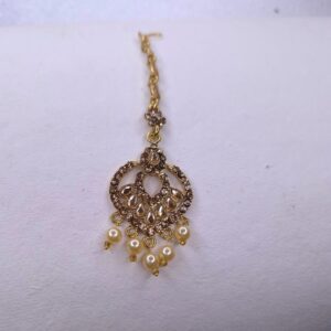Noor Antique Drop Pearl Maang Tikli - Image 1