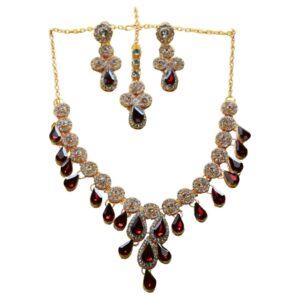 Majestic Maroon Royal Gold Bridal Jewelry Set - Image 1