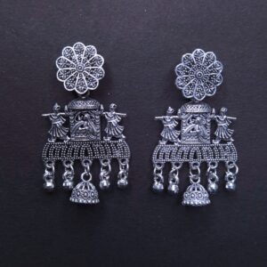 Royal Heritage Silver Jhumka Earrings - Image 2