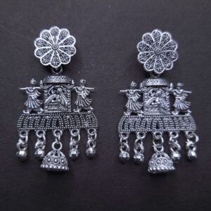 Royal Heritage Silver Jhumka Earrings - Image 3