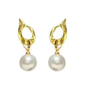 Golden Grace Pearl Drop Earrings - Image 2