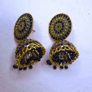 Meera Antique Black Beaded Jhumka Earrings - Image 1