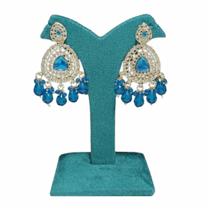 Royal Blue Crystal Chandbali Earrings - Image 1