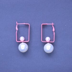 Modern Pearl Drop Hoop Earrings - Image 2